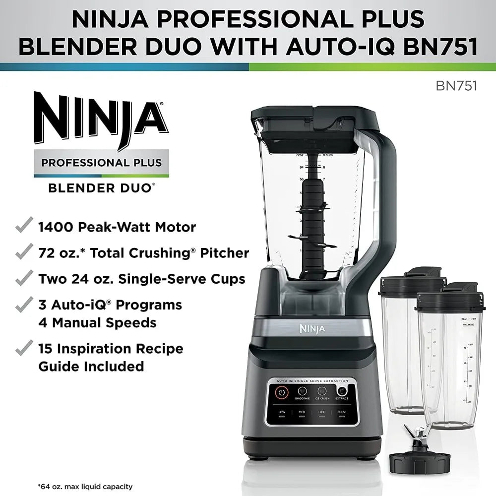 Professional Plus DUO Blender, 1400 Peak Watts, 3 Auto-IQ Programs for Smoothies, Frozen Drinks & Nutrient Extractions