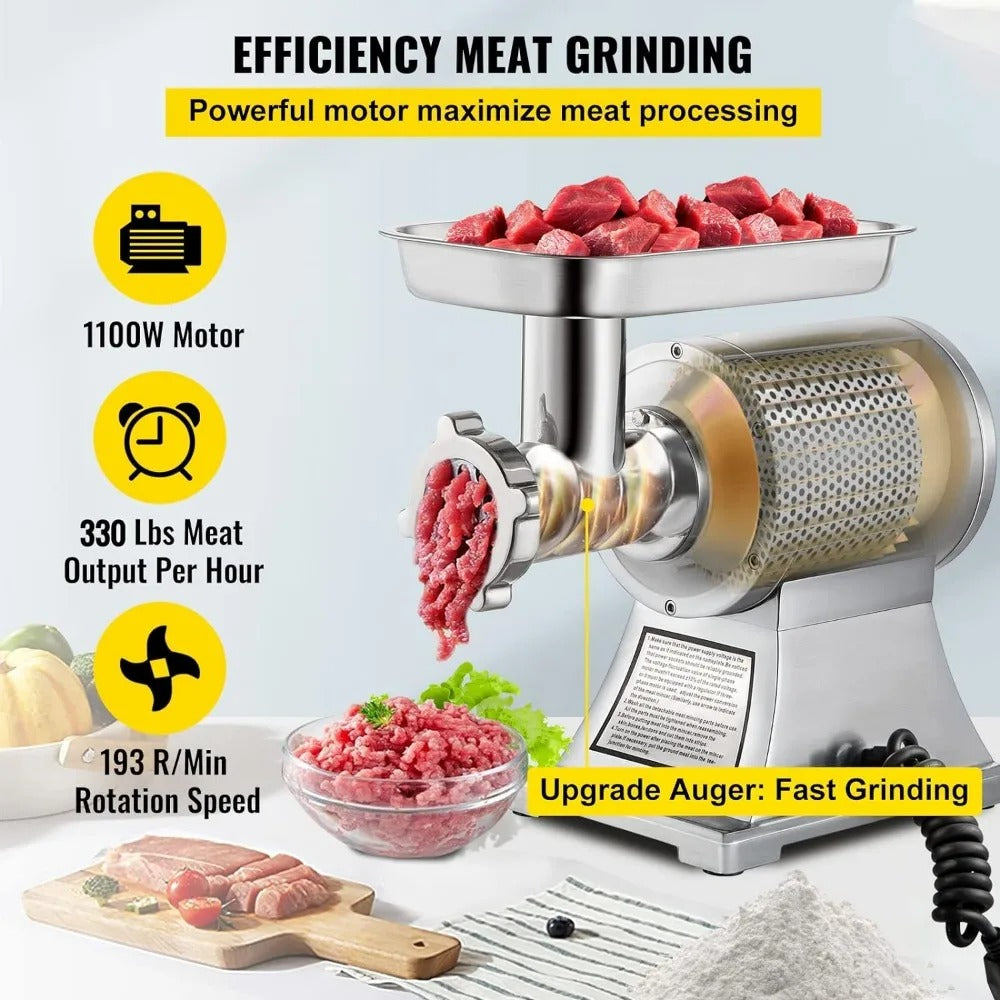 Commercial Meat Grinder, 550LB/h 1100W Electric Meat Mincer, Heavy Duty Industrial Meat Mincer Machine,2 grinding plates