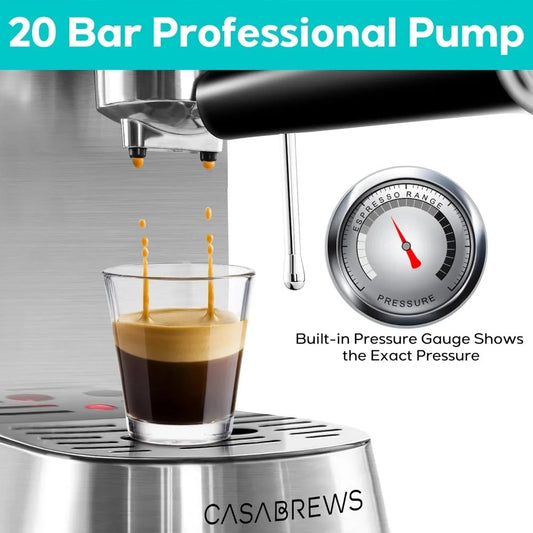 Professional Espresso Maker with Milk Frother Steam Wand, Compact Coffee Machine with 34oz Removable Water