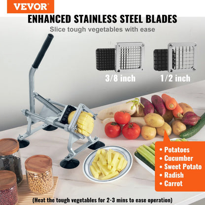 VEVOR cortador manual profesional de patatas fritas, cortador de verduras multifuncion ,cuerpo de aluminio con 2 cuchillos de acero inoxidable