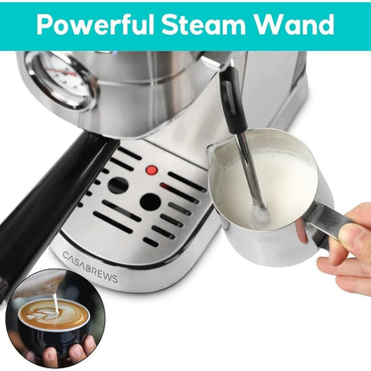 Professional Espresso Maker with Milk Frother Steam Wand, Compact Coffee Machine with 34oz Removable Water