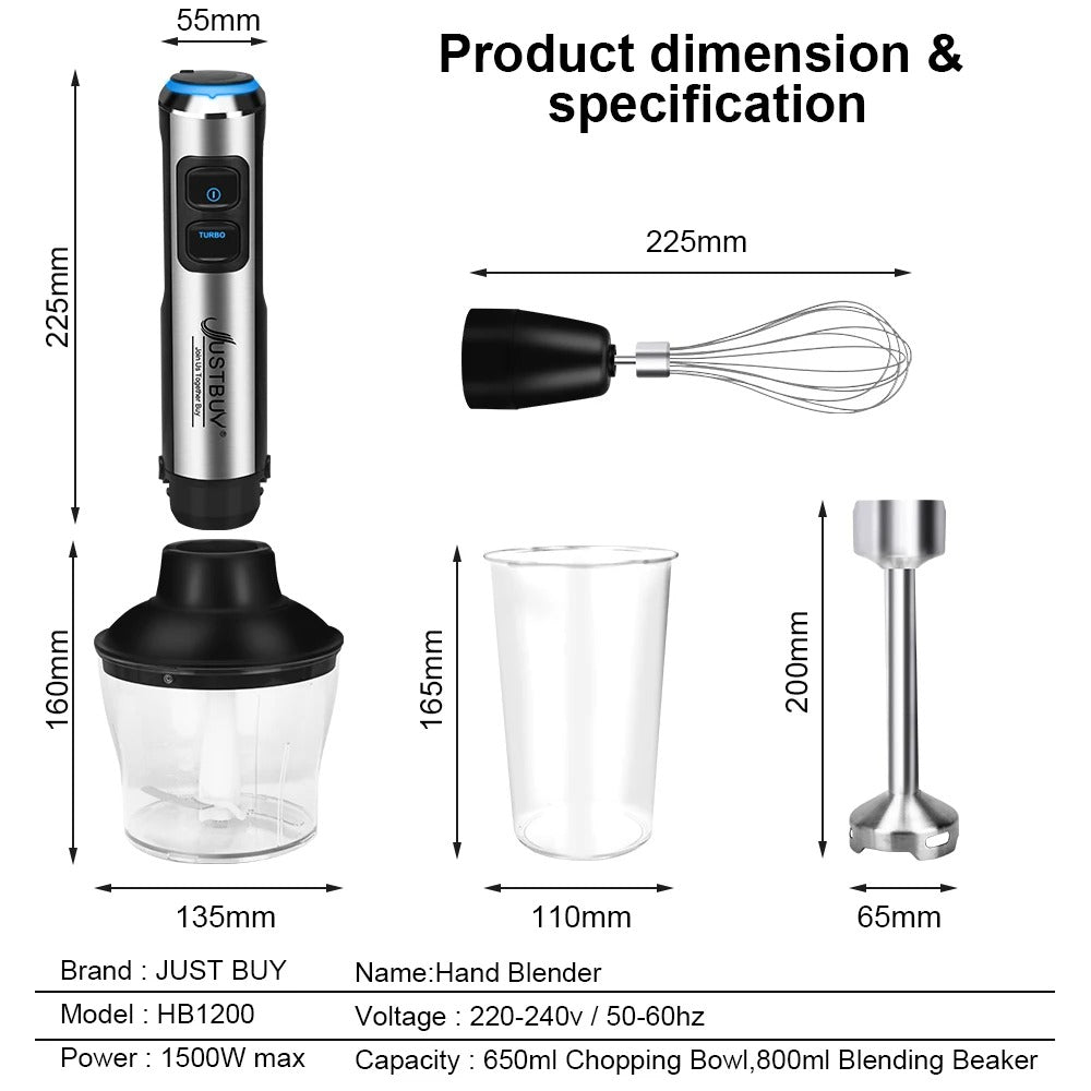 4 in 1 Electric Stick Hand Blender Egg Whisk Mixer Juicer Meat Grinder