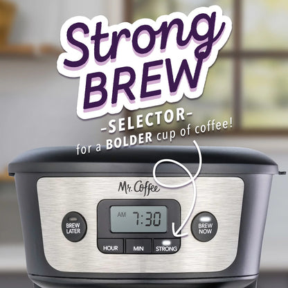 Programmable Coffee Maker with Strong Brew Selector, Stainless Steel 12-Cup