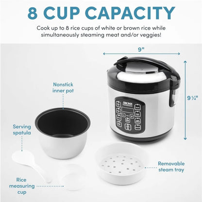 Rice Cooker, 4-Cup Uncooked 2.5 Quart, Easy-to-use, programmable digital controls with automatic Keep Warm Mode