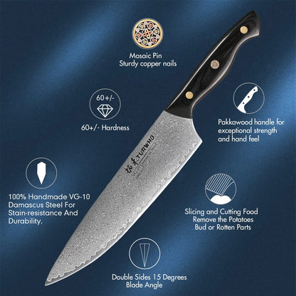 TURWHO 8.5 Inch Professional Chef Knife Japanese 67 Layer Damascus Steel Kitchen Knives Blade Super Sharp Cooking Gyuto Knives