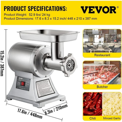 Commercial Meat Grinder, 550LB/h 1100W Electric Meat Mincer, Heavy Duty Industrial Meat Mincer Machine,2 grinding plates