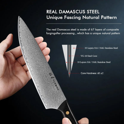 TURWHO 8.5 Inch Professional Chef Knife Japanese 67 Layer Damascus Steel Kitchen Knives Blade Super Sharp Cooking Gyuto Knives